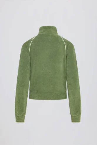 Sweat-shirt court zippé en tissu éponge, vert