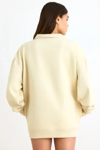 Sweat-shirt à fermeture éclair quart de longueur, couleur ivoire