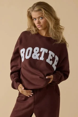 Sweat-shirt oversize à col rond, couleur acajou