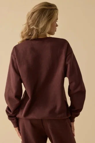 Sweat-shirt oversize à col rond, couleur acajou