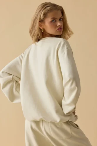 Sweat-shirt oversize à col rond, couleur ivoire
