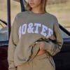 Sweat-shirt oversize à col rond en olive clair