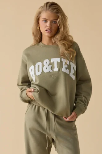 Sweat-shirt oversize à col rond en olive clair Sweat-shirt oversize à col rond en olive clair