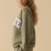 Sweat-shirt oversize à col rond en olive clair