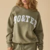 Sweat-shirt oversize à col rond en olive clair