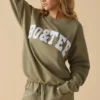 Sweat-shirt oversize à col rond en olive clair