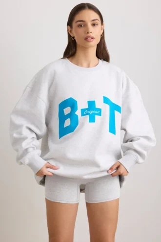 Sweat-shirt oversize à col rond, gris chiné