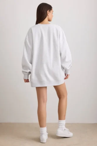 Sweat-shirt oversize à col rond, gris chiné