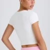 T-shirt court en jersey de coton stretch à imprimé graphique, blanc