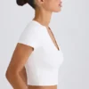 T-shirt court en jersey de coton stretch à imprimé graphique, blanc