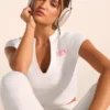T-shirt court en jersey de coton stretch à imprimé graphique, blanc