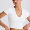 T-shirt court en jersey de coton stretch à imprimé graphique, blanc