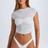 T-shirt court froncé transparent Santana, blanc T-shirt court froncé transparent Santana, blanc