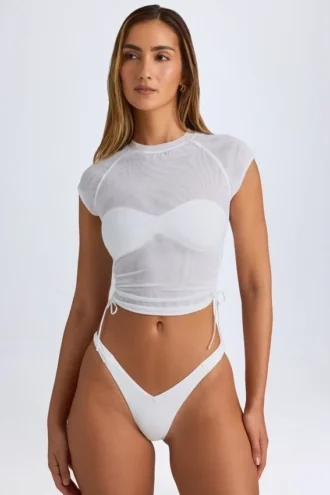 T-shirt court froncé transparent Santana, blanc