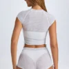 T-shirt court froncé transparent Santana, blanc T-shirt court froncé transparent Santana, blanc