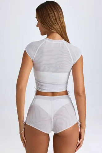 T-shirt court froncé transparent Santana, blanc