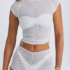 T-shirt court froncé transparent Santana, blanc T-shirt court froncé transparent Santana, blanc