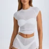 T-shirt court froncé transparent Santana, blanc T-shirt court froncé transparent Santana, blanc