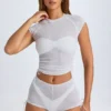T-shirt court froncé transparent Santana, blanc T-shirt court froncé transparent Santana, blanc
