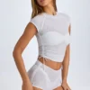 T-shirt court froncé transparent Santana, blanc T-shirt court froncé transparent Santana, blanc
