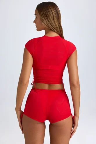 T-shirt court froncé transparent Santana en rouge vif