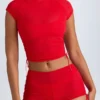 T-shirt court froncé transparent Santana en rouge vif T-shirt court froncé transparent Santana en rouge vif