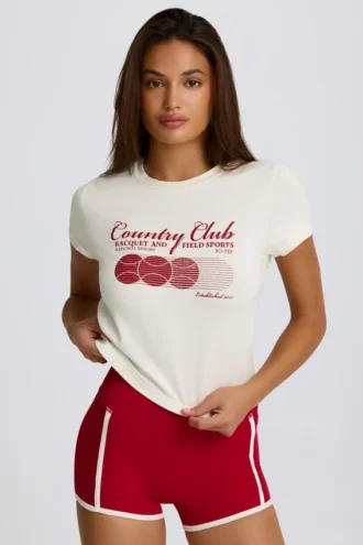 T-shirt court à motif graphique, couleur ivoire