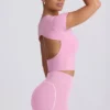 T-shirt long à découpe rose poudré