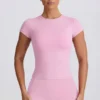T-shirt long à découpe rose poudré
