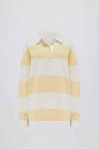 T-shirt oversize à manches longues rayé, couleur citron