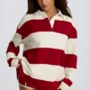 T-shirt oversize à manches longues rayé, rouge foncé T-shirt oversize à manches longues rayé, rouge foncé