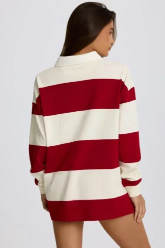 T-shirt oversize à manches longues rayé, rouge foncé
