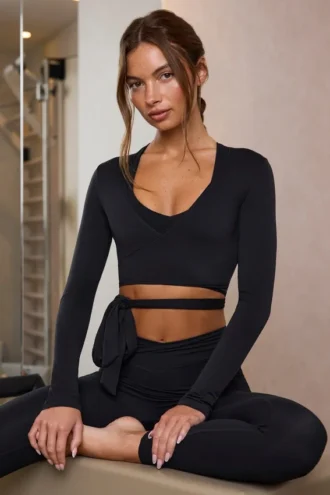 Top court cache-cœur en jersey doux, noir