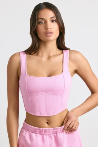 Top court corset en jersey brossé, rose bubblegum