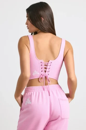 Top court corset en jersey brossé, rose bubblegum