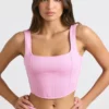 Top court corset en jersey brossé, rose bubblegum