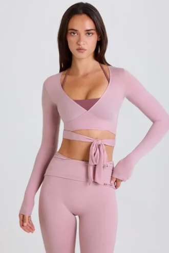 Top court croisé en jersey doux, couleur mauve