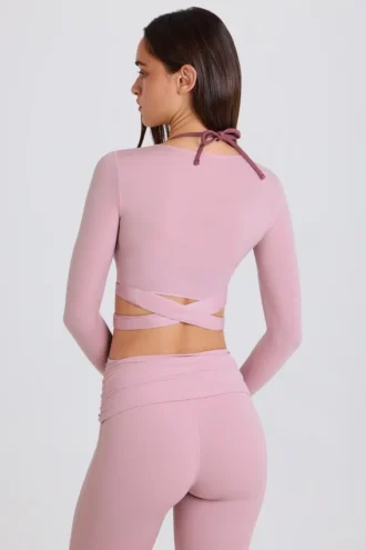 Top court croisé en jersey doux, couleur mauve