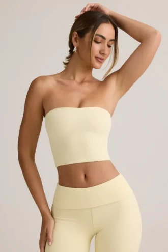 Top court sans bretelles Verna en modal, couleur jaune crème