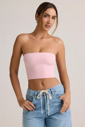 Top court sans bretelles Verna en modal, rose pâle