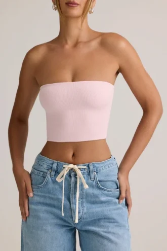 Top court sans bretelles Verna en modal, rose pâle