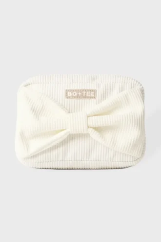 Trousse de maquillage en velours côtelé avec nœud, couleur ivoire
