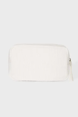 Trousse de maquillage en velours côtelé avec nœud, couleur ivoire