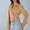 Veste courte ceinturée Noelie en simili-suède beige Veste courte ceinturée Noelie en simili-suède beige