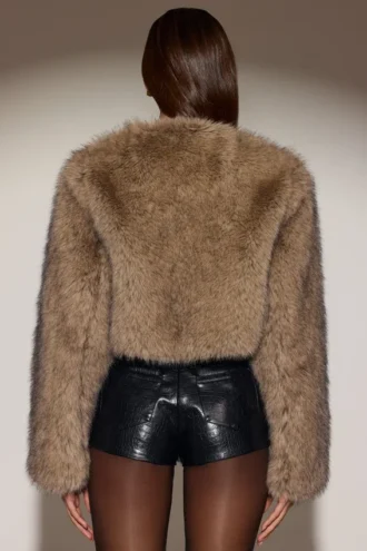 Veste courte en fausse fourrure Galaia, marron clair
