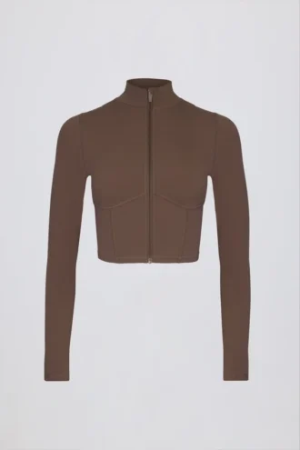 Veste courte zippée Soft Active couleur cacao