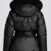 Veste de ski imperméable à capuche en fausse fourrure, couleur noire Veste de ski imperméable à capuche en fausse fourrure, couleur noire
