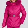Veste de ski imperméable à capuche en fausse fourrure, rose magenta Veste de ski imperméable à capuche en fausse fourrure, rose magenta
