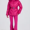 Veste de ski imperméable à capuche en fausse fourrure, rose magenta Veste de ski imperméable à capuche en fausse fourrure, rose magenta