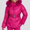 Veste de ski imperméable à capuche en fausse fourrure, rose magenta Veste de ski imperméable à capuche en fausse fourrure, rose magenta